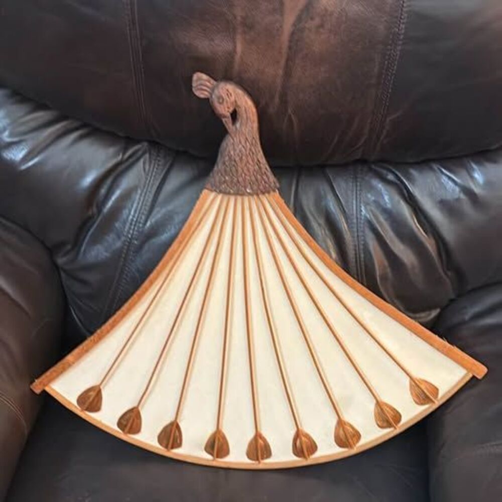 Vintage Hand-Carved Wooden Peacock Wall Fan